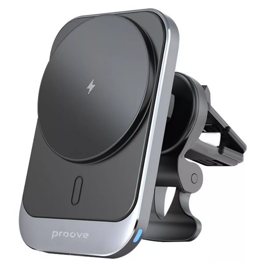 Автомобільний тримач з бездротовим ЗП Proove Square Magnetic Pro 15W (metal gray)