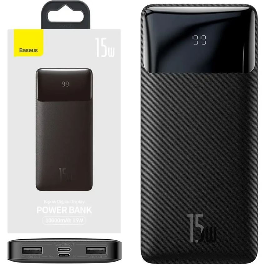 Портативна батарея Baseus 10000 mAh 15W PD+QC Bipow Digital Display PPDML-l01 (black)