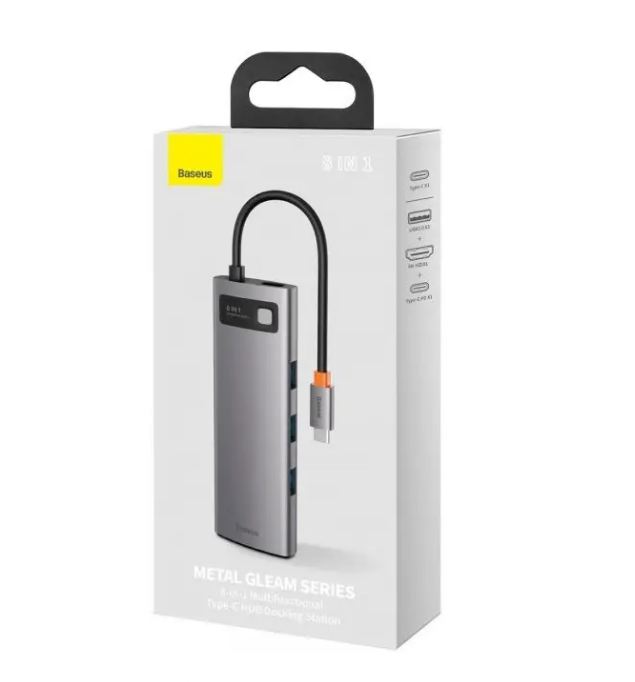 USB-HUB  Baseus Metal Gleam Series 4in1 Multifunctional Type-C HUB Docking Station CAHUB-CYOG (gray)