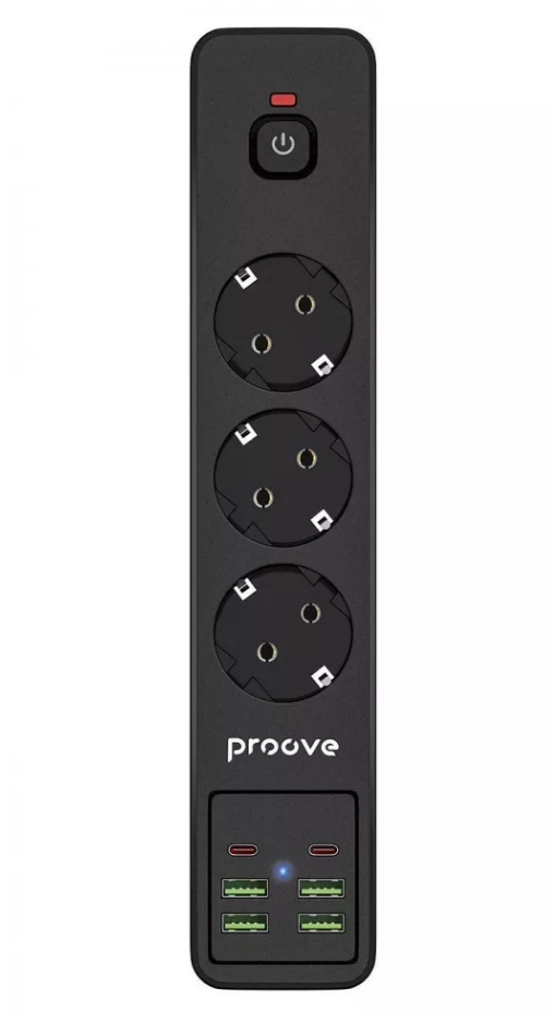 Мережевий фільтр Proove Power Socket P-03 (3 розетки + 4 USB + 2 Type-C) 2M (black)