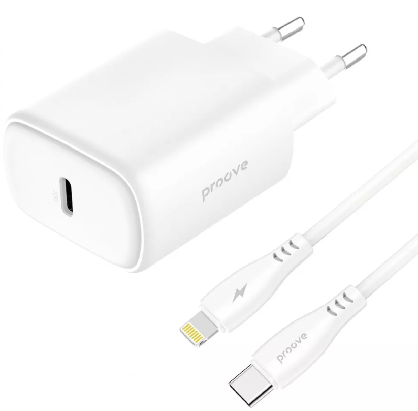 МЗП Proove Silicone Power 2 20W (Type-c) + кабель Type-C to Lighting (white)