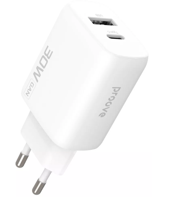МЗП Proove Silicone Power 2 30W (Type-C + USB)  (white)