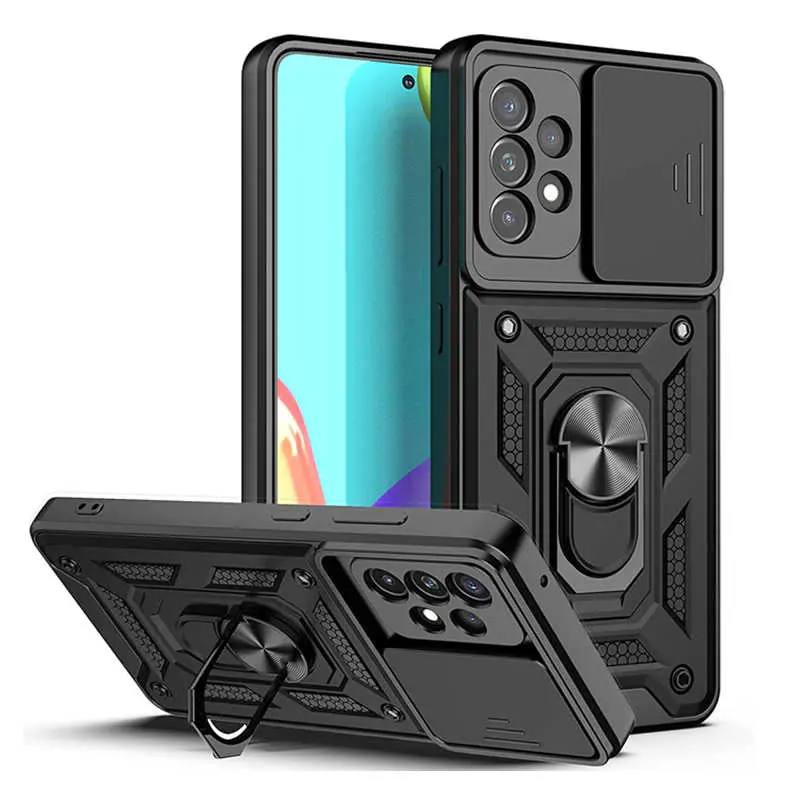 Чохол Протиударний зі шторкою та кільцем Samsung A72 (black)