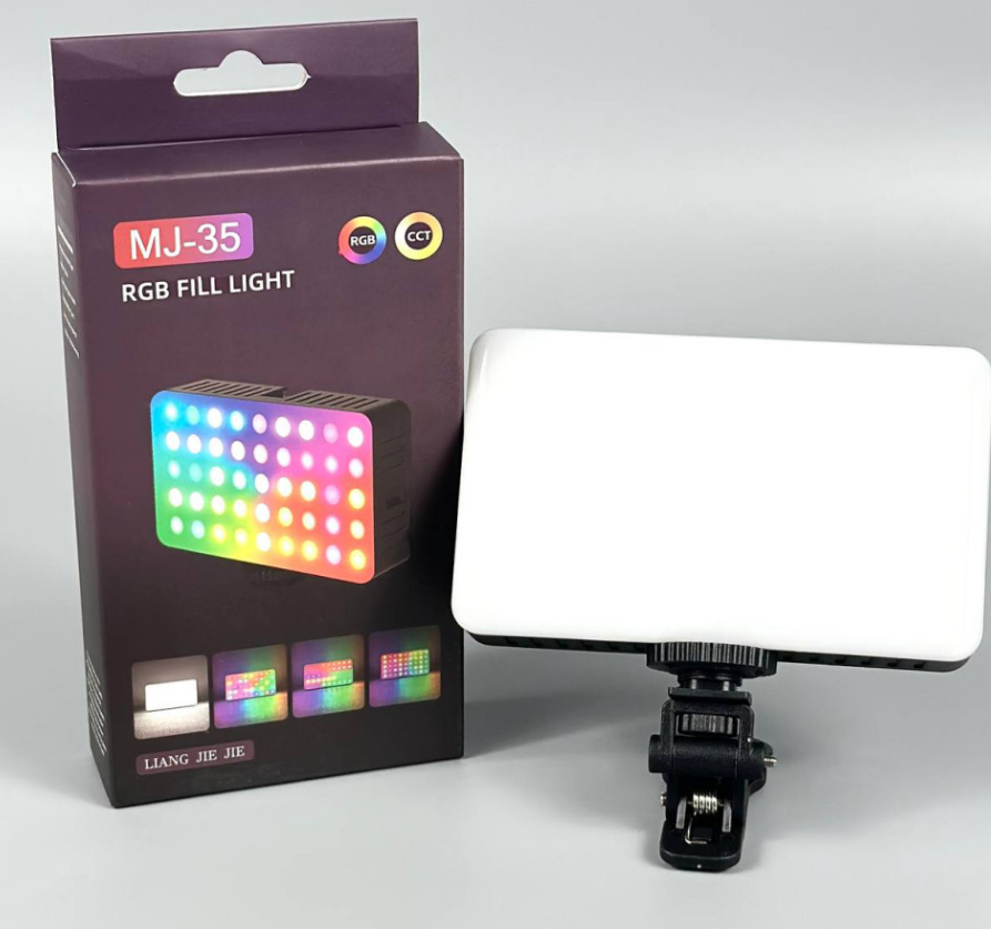 Портативне відеосвітло MJ-35 RGB + Warm White з кліпсою для фіксації 1500mAh (black)