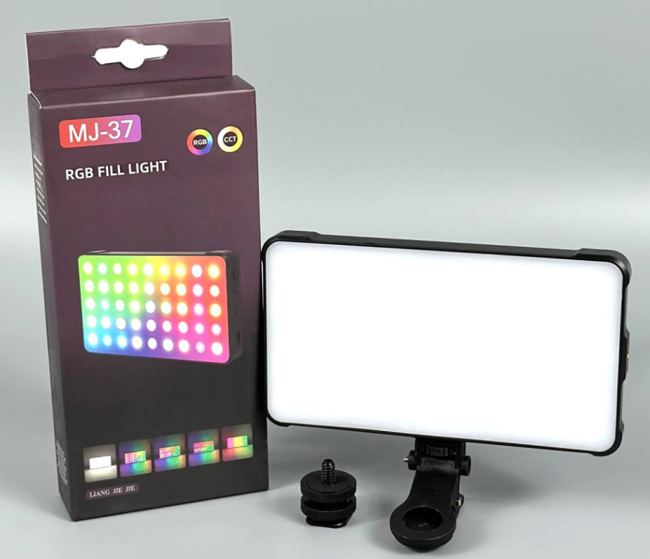 Портативне відеосвітло MJ-37 RGB + Warm White з кліпсою для фіксації 2000mAh (black)
