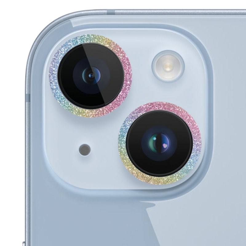 Захисне Скло Metal Sparkles на камеру для Apple iPhone 15 / 15 Plus (бузковий / rainbow)